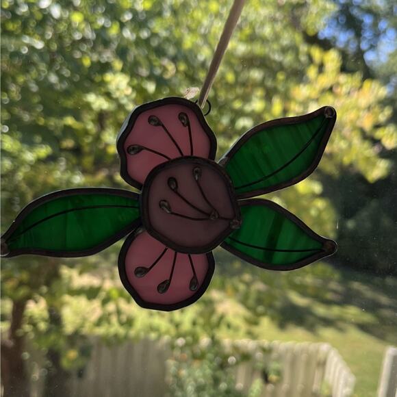 Butterfly And Rose Stained Glass Suncatchers Window 6” Blue Pink - Picture 3 of 5